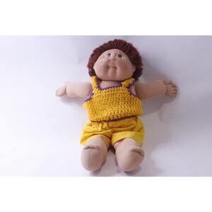 Cabbage Patch Kids, Boy Doll, Yellow Knitted Top, Yellow Shorts, Brown Hair FLAW